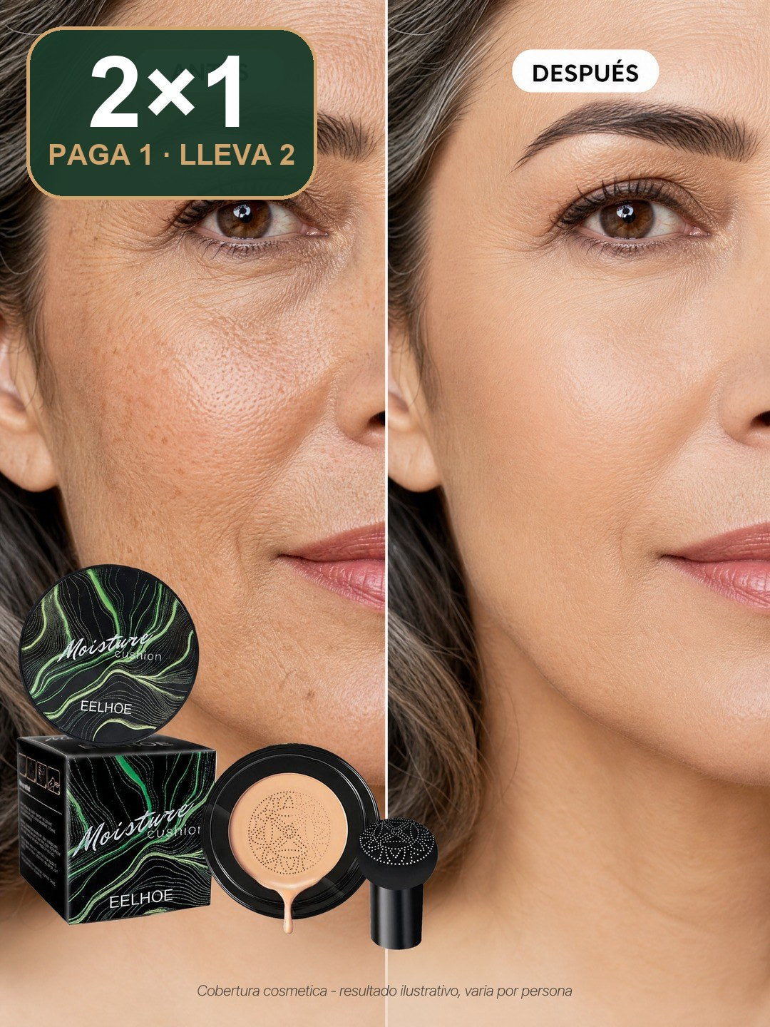 Antes y después: cobertura natural de la base cushion