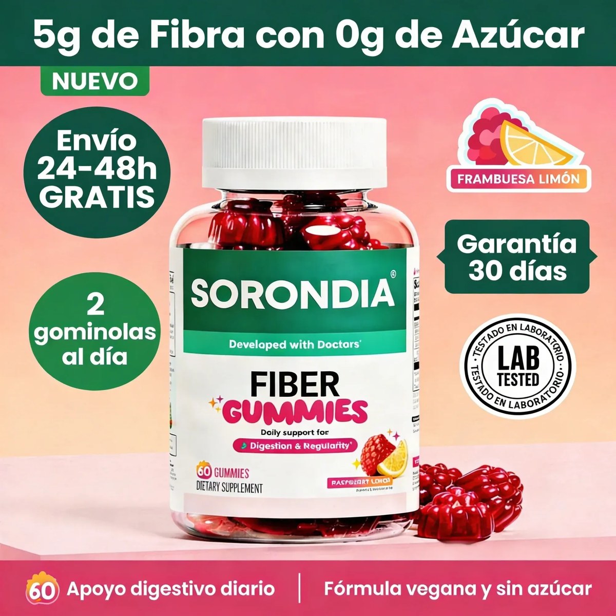 Fiber Gummies 5 g de fibra con 0 g de azúcar