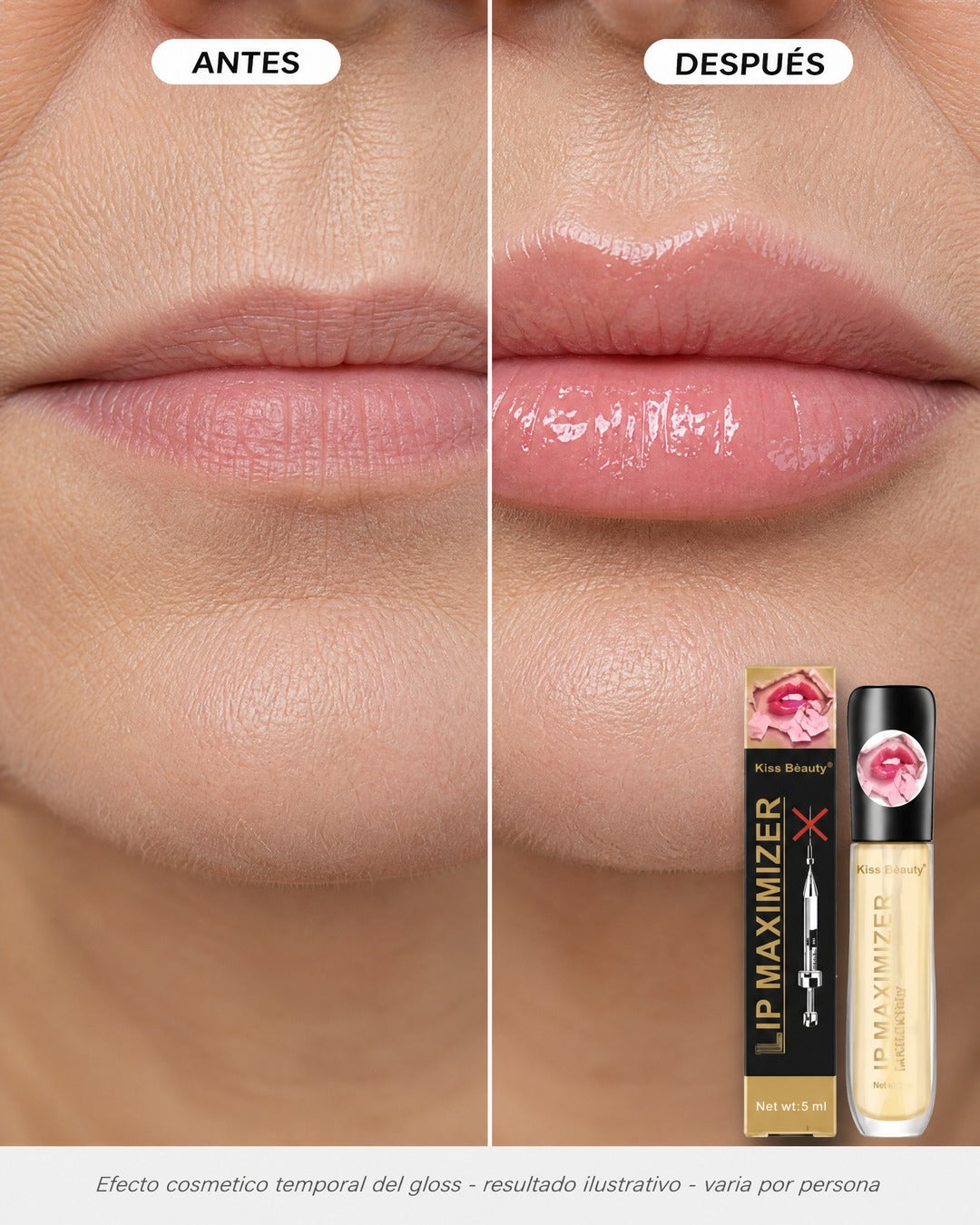 Antes y después · labios con más volumen y brillo