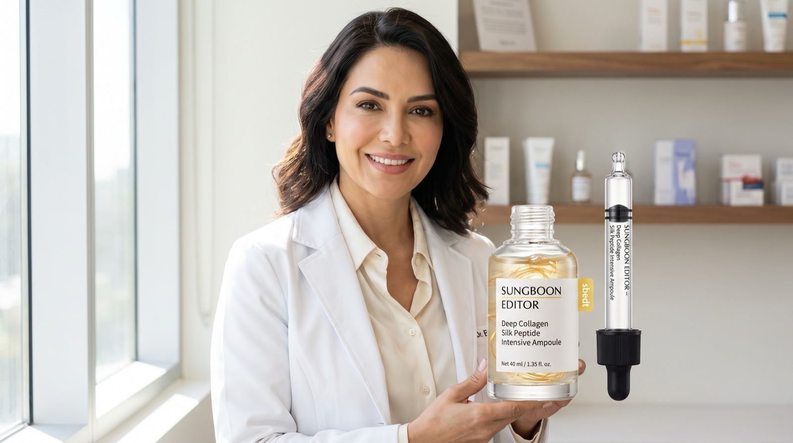 Dra. Camila Uribe, dermatóloga, con la Ampolla Deep Collagen