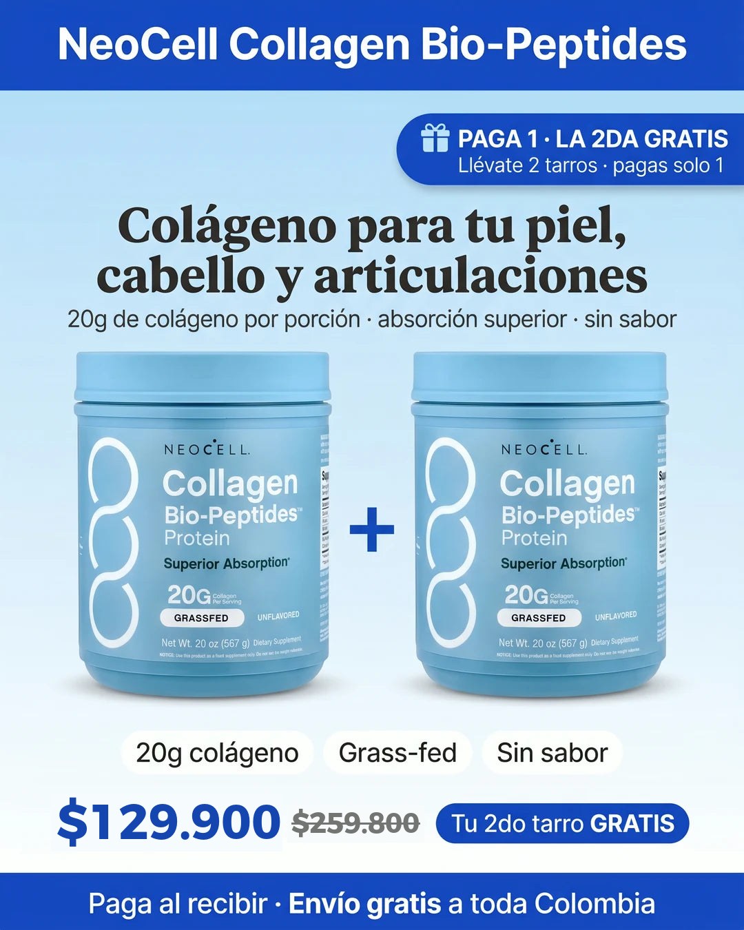 NeoCell Colágeno Bio-Peptides paga 1 lleva 2 gratis 129900
