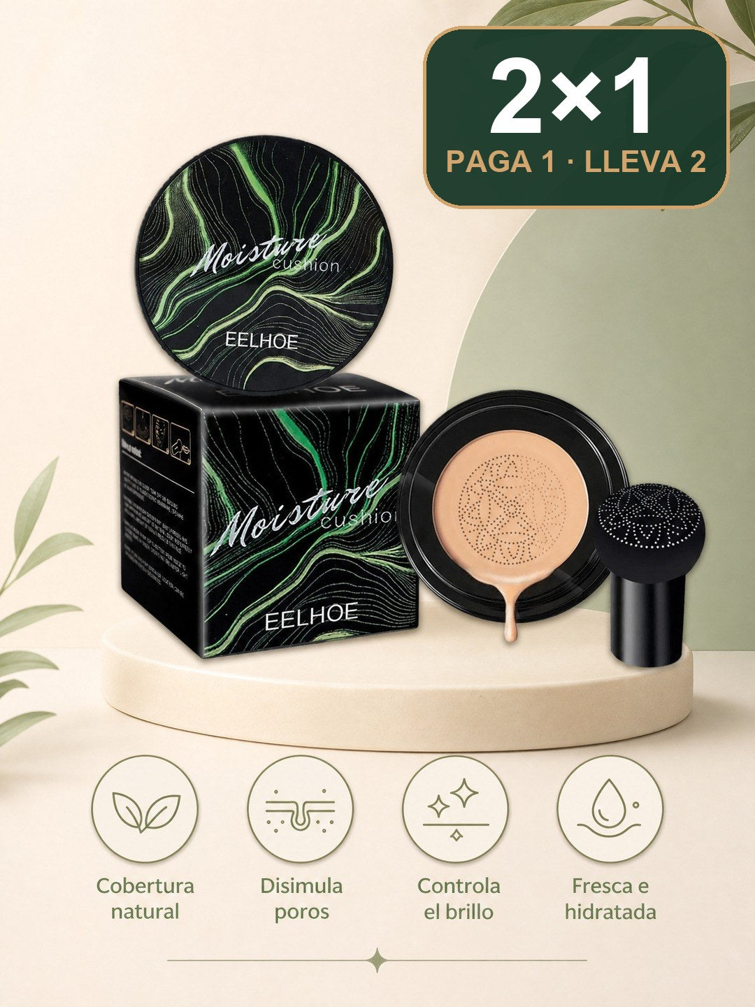 Beneficios: cobertura completa, disimula poros, controla brillo, sensación fresca