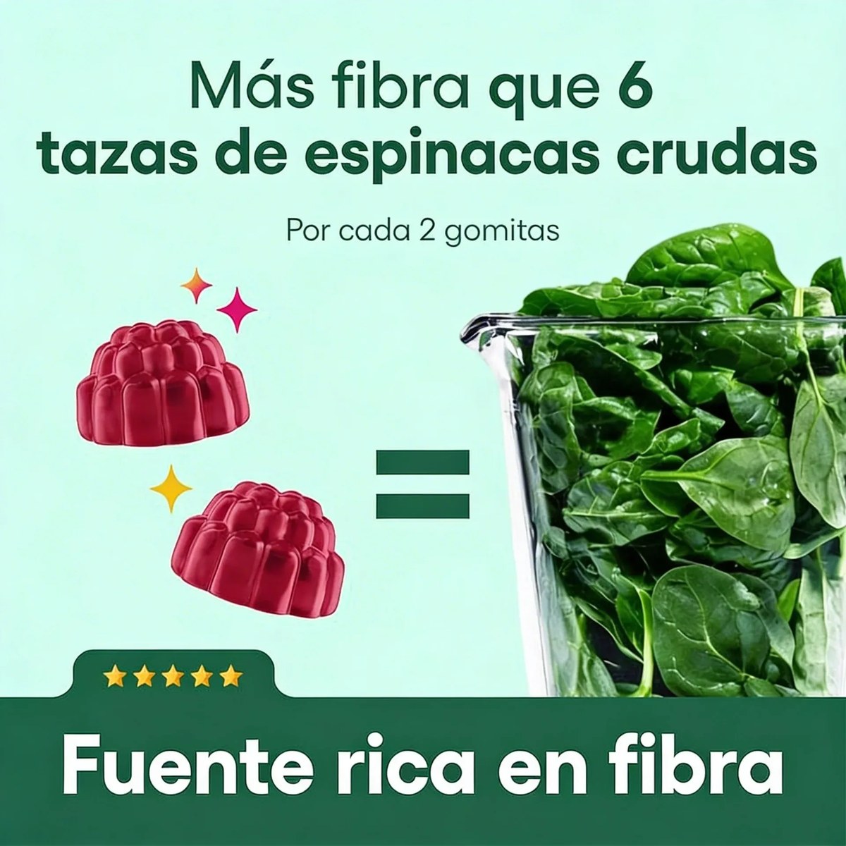 Más fibra que 6 tazas de espinacas crudas por cada 2 gomitas