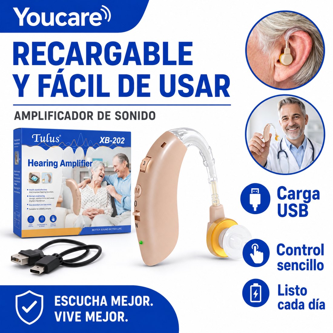Recargable por USB, fácil de usar, con estuche